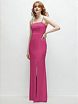 Rear View Thumbnail - Tea Rose Tie-Back Cutout Trumpet Gown with Front Slit