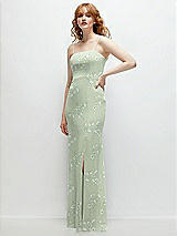 Rear View Thumbnail - Vintage Primrose Sage Tie-Back Cutout Trumpet Gown with Front Slit