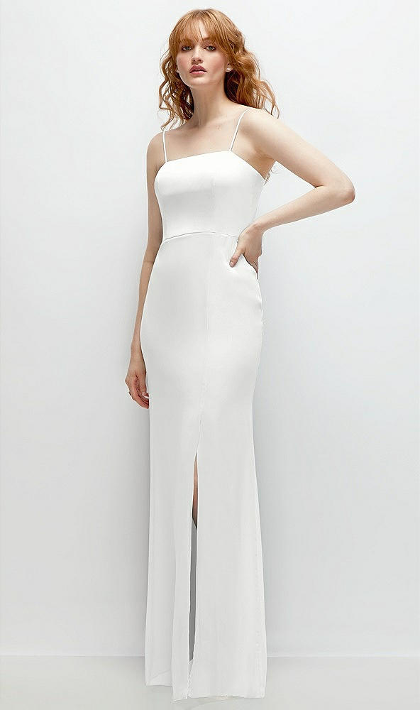 Back View - White Tie-Back Cutout Trumpet Gown with Front Slit