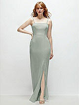 Front View Thumbnail - Willow Green Tie-Back Cutout Trumpet Gown with Front Slit