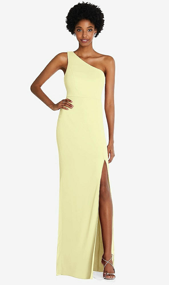 Front View - Butter Yellow One-Shoulder Chiffon Trumpet Gown