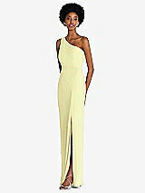 Side View Thumbnail - Butter Yellow One-Shoulder Chiffon Trumpet Gown