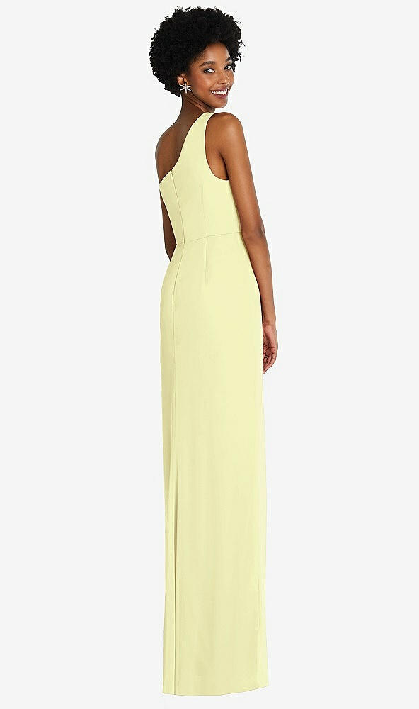 Back View - Butter Yellow One-Shoulder Chiffon Trumpet Gown