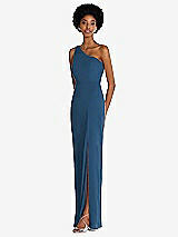 Side View Thumbnail - Dusk Blue One-Shoulder Chiffon Trumpet Gown