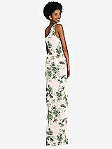 Rear View Thumbnail - Palm Beach Print One-Shoulder Chiffon Trumpet Gown