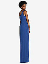 Rear View Thumbnail - Classic Blue One-Shoulder Chiffon Trumpet Gown