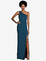 Front View Thumbnail - Atlantic Blue One-Shoulder Chiffon Trumpet Gown