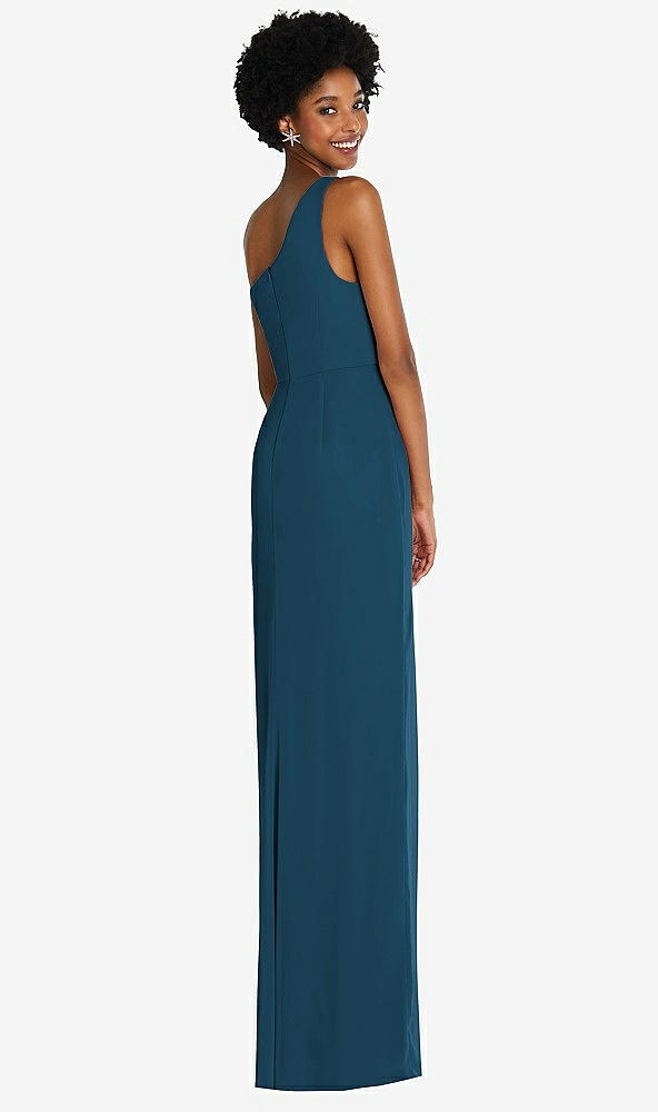 Back View - Atlantic Blue One-Shoulder Chiffon Trumpet Gown