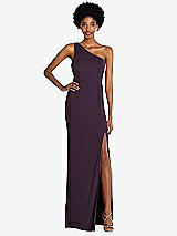 Front View Thumbnail - Aubergine One-Shoulder Chiffon Trumpet Gown