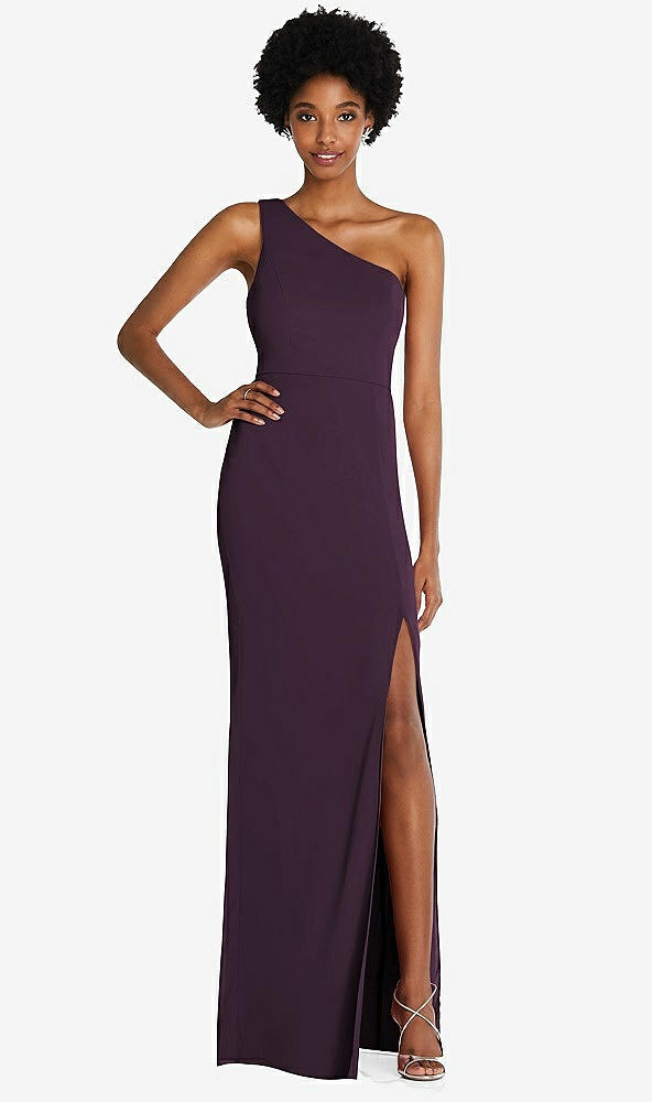 Front View - Aubergine One-Shoulder Chiffon Trumpet Gown