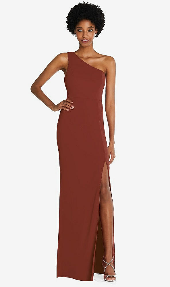 Front View - Auburn Moon One-Shoulder Chiffon Trumpet Gown