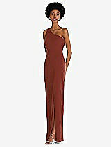 Side View Thumbnail - Auburn Moon One-Shoulder Chiffon Trumpet Gown