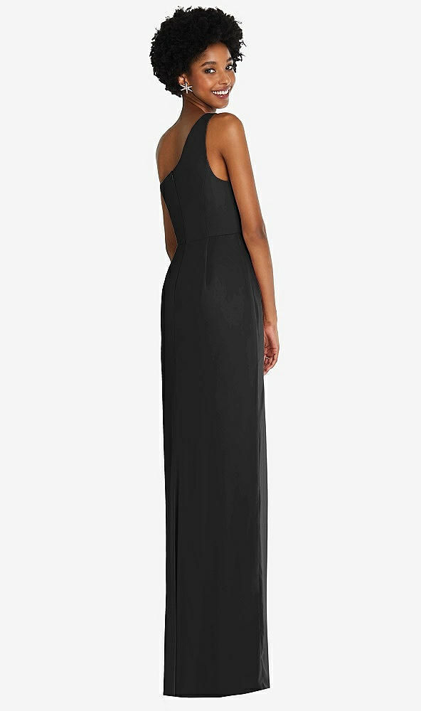 Back View - Black One-Shoulder Chiffon Trumpet Gown