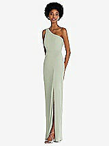 Side View Thumbnail - Celadon One-Shoulder Chiffon Trumpet Gown