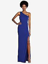 Front View Thumbnail - Cobalt Blue One-Shoulder Chiffon Trumpet Gown