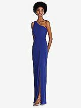 Side View Thumbnail - Cobalt Blue One-Shoulder Chiffon Trumpet Gown