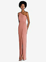 Side View Thumbnail - Desert Rose One-Shoulder Chiffon Trumpet Gown