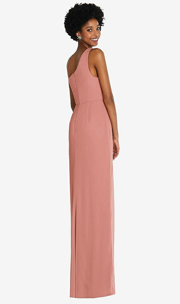 Back View - Desert Rose One-Shoulder Chiffon Trumpet Gown