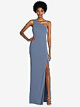 Front View Thumbnail - Larkspur Blue One-Shoulder Chiffon Trumpet Gown