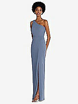 Side View Thumbnail - Larkspur Blue One-Shoulder Chiffon Trumpet Gown