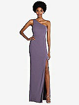 Front View Thumbnail - Lavender One-Shoulder Chiffon Trumpet Gown