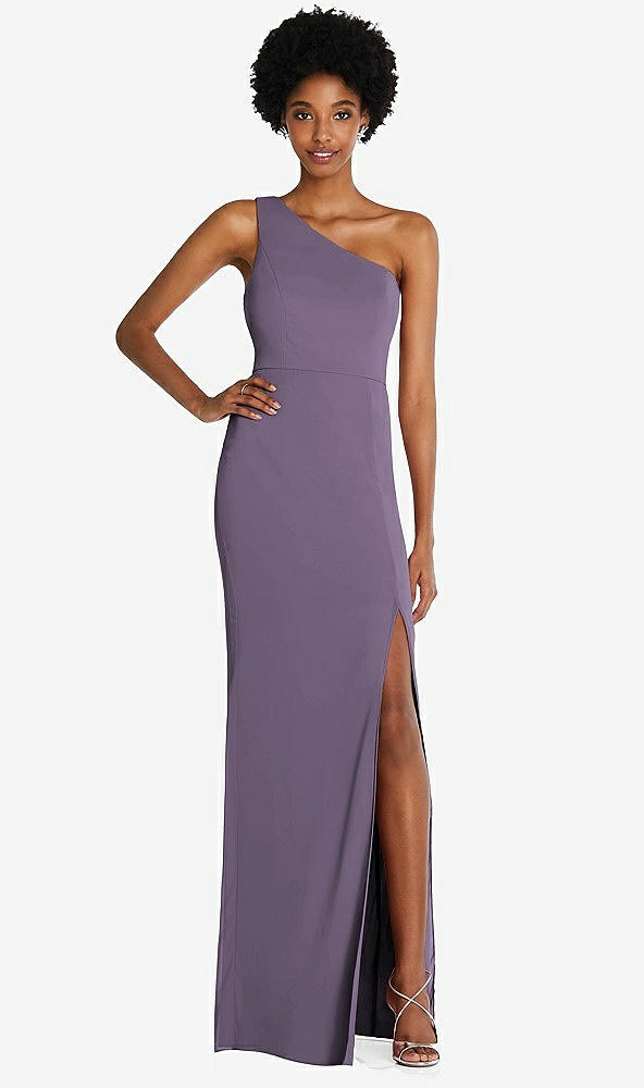 Front View - Lavender One-Shoulder Chiffon Trumpet Gown