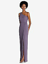 Side View Thumbnail - Lavender One-Shoulder Chiffon Trumpet Gown