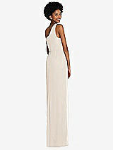 Rear View Thumbnail - Oat One-Shoulder Chiffon Trumpet Gown