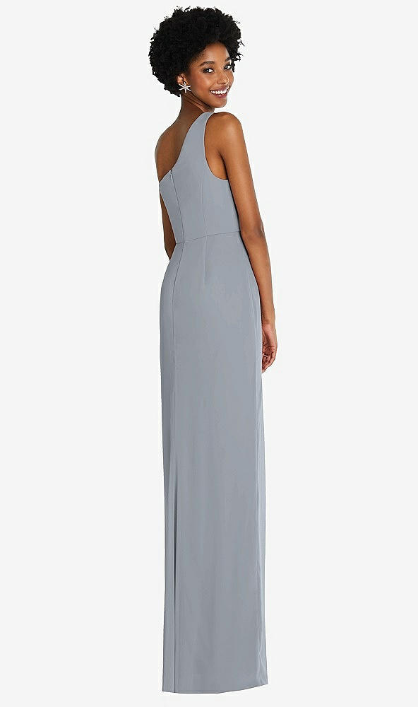 Back View - Platinum One-Shoulder Chiffon Trumpet Gown