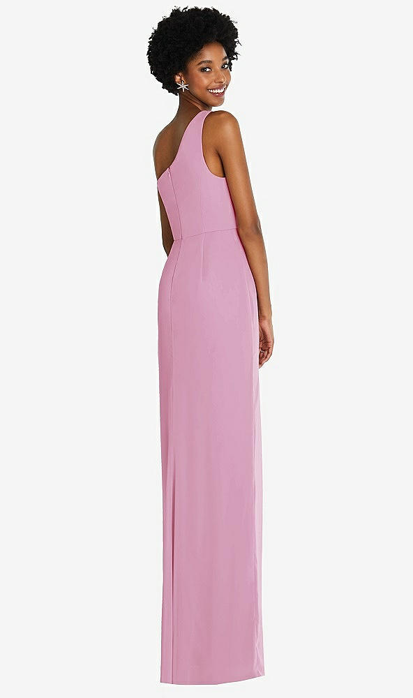 Back View - Powder Pink One-Shoulder Chiffon Trumpet Gown