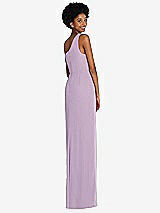 Rear View Thumbnail - Pale Purple One-Shoulder Chiffon Trumpet Gown