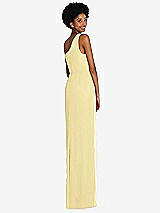 Rear View Thumbnail - Pale Yellow One-Shoulder Chiffon Trumpet Gown