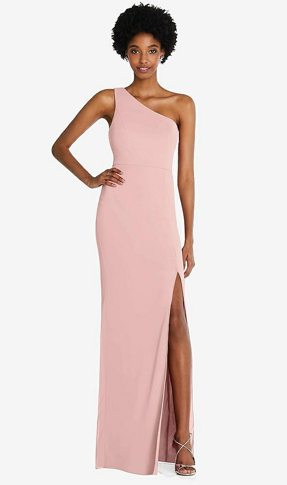 Front View - Rose - PANTONE Rose Quartz One-Shoulder Chiffon Trumpet Gown