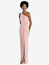 Side View Thumbnail - Rose - PANTONE Rose Quartz One-Shoulder Chiffon Trumpet Gown