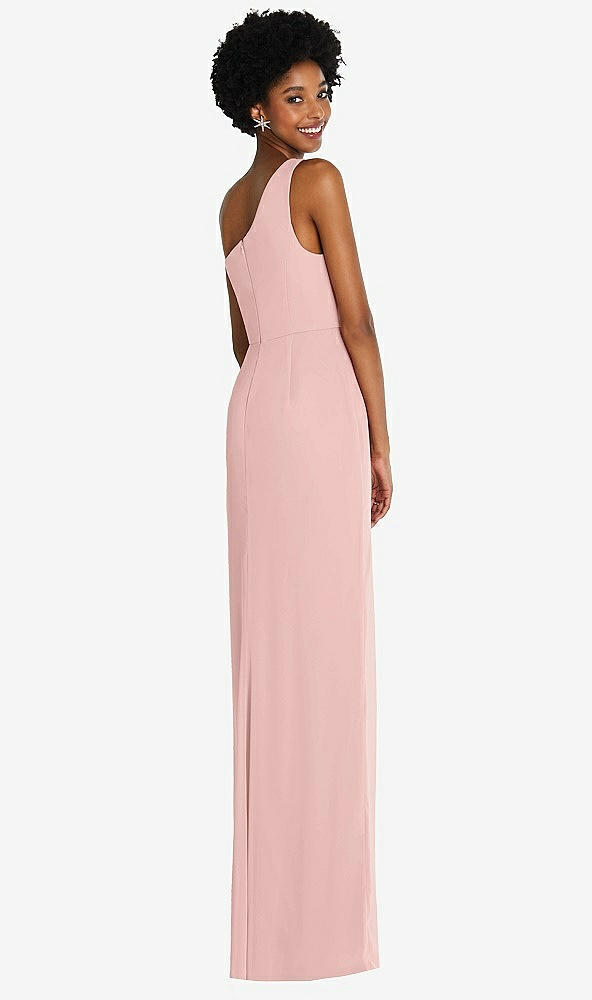 Back View - Rose - PANTONE Rose Quartz One-Shoulder Chiffon Trumpet Gown