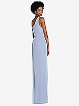 Rear View Thumbnail - Sky Blue One-Shoulder Chiffon Trumpet Gown