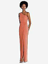 Side View Thumbnail - Terracotta Copper One-Shoulder Chiffon Trumpet Gown