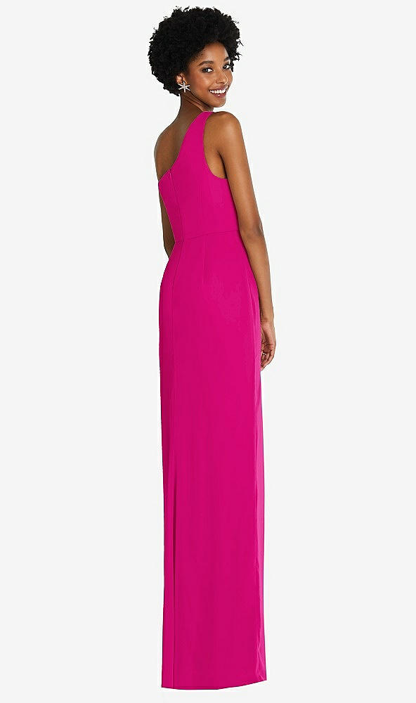 Back View - Think Pink One-Shoulder Chiffon Trumpet Gown