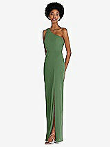 Side View Thumbnail - Vineyard Green One-Shoulder Chiffon Trumpet Gown