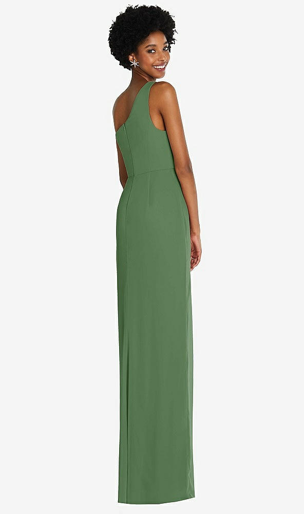 Back View - Vineyard Green One-Shoulder Chiffon Trumpet Gown