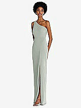 Side View Thumbnail - Willow Green One-Shoulder Chiffon Trumpet Gown