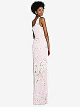 Rear View Thumbnail - Watercolor Print One-Shoulder Chiffon Trumpet Gown