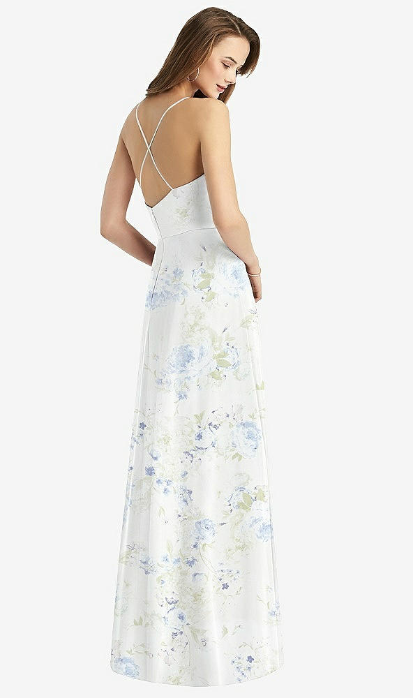 Back View - Bleu Garden Cowl Neck Criss Cross Back Maxi Dress