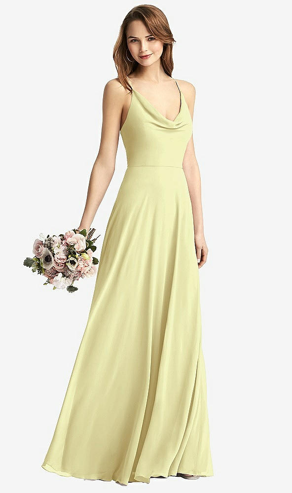 Front View - Butter Yellow Cowl Neck Criss Cross Back Maxi Dress