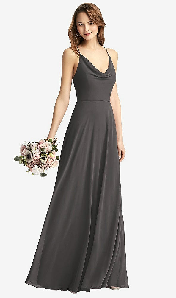 Front View - Caviar Gray Cowl Neck Criss Cross Back Maxi Dress