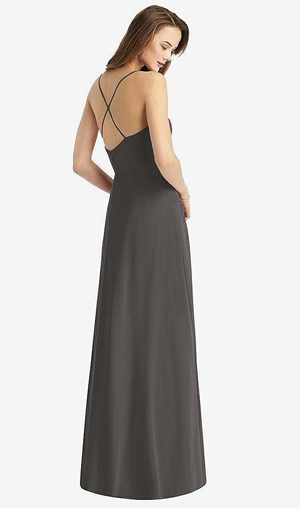 Back View - Caviar Gray Cowl Neck Criss Cross Back Maxi Dress