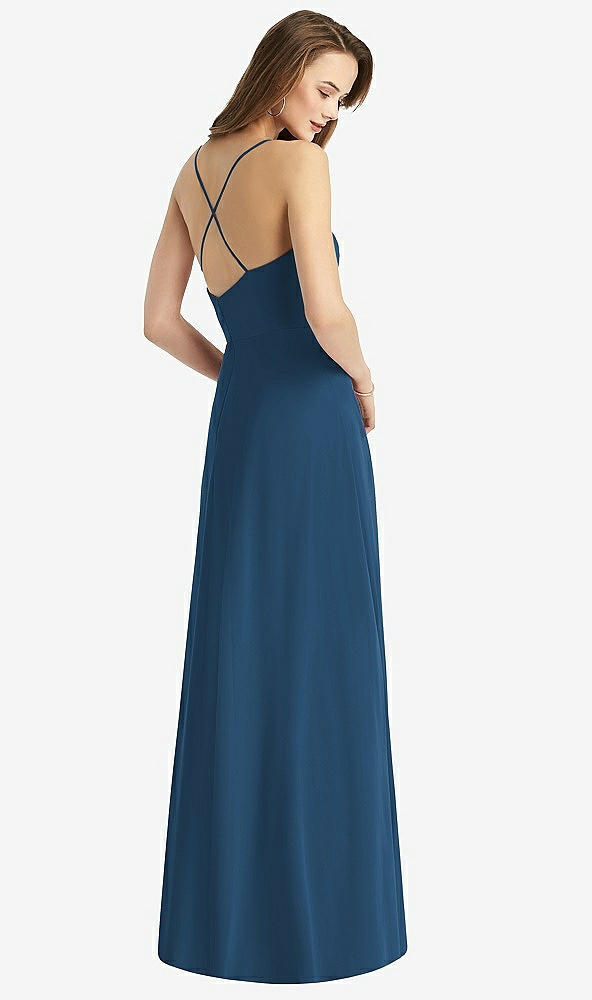 Back View - Dusk Blue Cowl Neck Criss Cross Back Maxi Dress