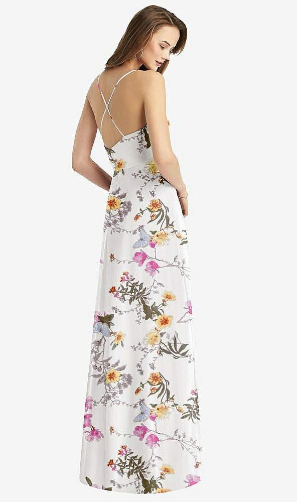 Back View - Butterfly Botanica Ivory Cowl Neck Criss Cross Back Maxi Dress