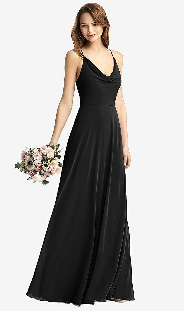 Front View - Black Cowl Neck Criss Cross Back Maxi Dress