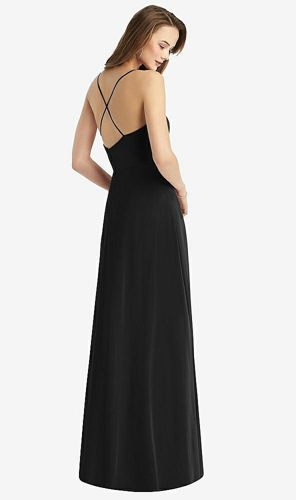 Back View - Black Cowl Neck Criss Cross Back Maxi Dress